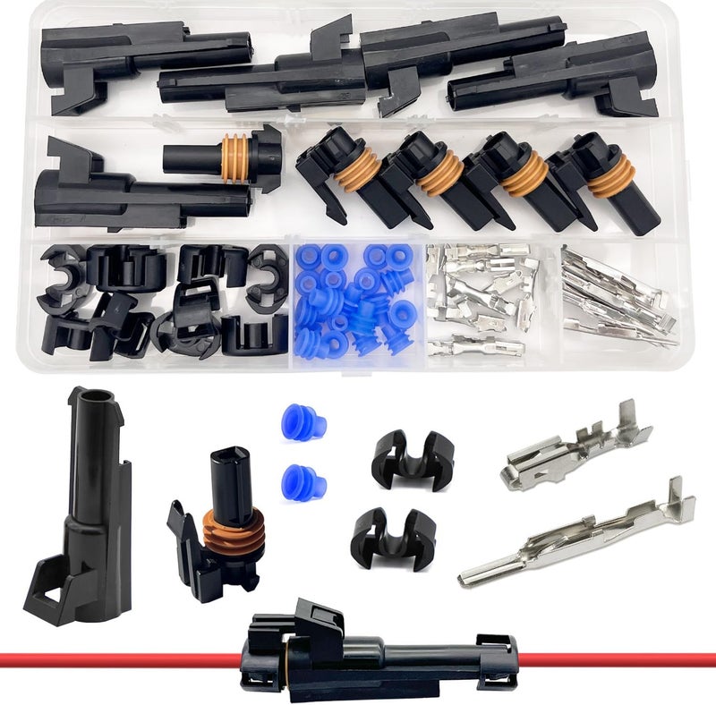Twippo 14-12 AWG 1 Pin Connector Weather Pack Connectors Kit 1 Wire Waterproof Automotive Electrical Plug Connectors Quick Connect and Disconnect (5 Sets) - Image 1